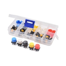 Kutulu 12x12mm 25 Adet Başlıklı Tact Buton Set 4 Pin 5 Renk Dokunmatik Anlık Basmalı Düğme Dvm.101.061 1
