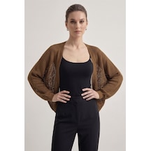 Neden Tekstil Premium Ajurlu İnce Triko Bolero Hırka - Koyu Kahve Koyu Kahverengi