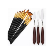 Ressam Sanat Malzemeleri Seti 12 Li Fırça Seti + 5 Li Metal Spatula Akrilik,, Yağlıboya İçin Profesyonel Sanat Malzemesi Sanatçı, Öğrenci, Hobi Kullanımı