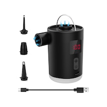 Xindoker Dışarıda Kullanım Portatif Elektrikli Hava Pompa, Led Işık Ve Pil Göstergesi, 3 Işık Modu, 3 Fişli, Siyah Dahili Li-pil