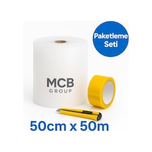 50 Cm X 50m Balonlu Naylon + Vege Koli Bandı + Maket Bıçağı Paketleme Seti