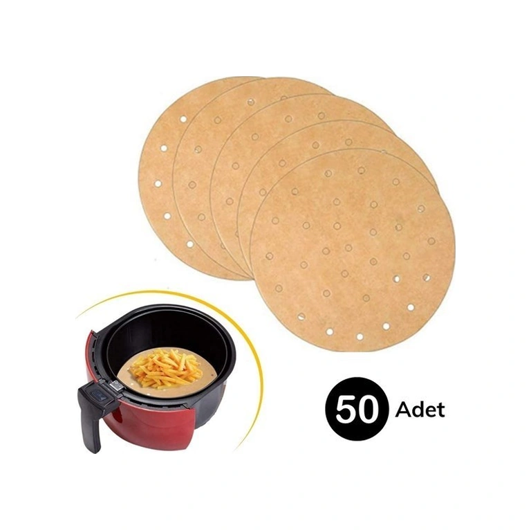50 Adet Air Fryer Pişirme Kağıdı Tek Kullanımlık Hava Fritöz Yapışmaz Yağlı Kağıt Delikli Model -m11 Kahverengi