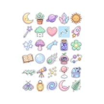 30 Adet Pastel Gökyüzü Botanik Sticker Seti - Laptop Defter Telefon Çok Renkli