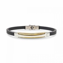 Erkek Desenli Silikon Kordonlu Çelik Bileklik 9159 Altın