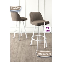 Canisa Atex Serisi 1 Adet Cappucino Sandalye 360 C Döner Bar Sandalyesi Babyface Kumaş Beyaz Metal Ayaklı Sandalye Cappuccino Ayakları Beyaz
