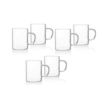 Borosilikat Cam 6'lı Kupa Seti, Ergonomik Saplı, Düz Tabanlı, Pürüzsüz Kenarlı, İnce Tasarımlı, Sıcak İçecekler İçin, 200ml Aeropress