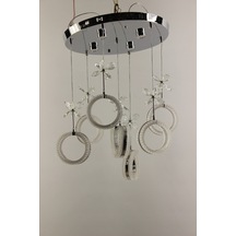 Krom Çemberli Seri 7li Işıltılı Halka Formlu Kristal Kelebekli Modern Sarkıt Gümüş