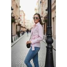 Lela Pamuklu Regular Fit Uzun Kollu Bağlama Detaylı Bayan Gömlek 65200538 Pembe