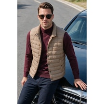 Deepsea Erkek Slim Fit Su Ve Rüzgar Geçirmez Taba Şişme Yelek Dik Yaka Çıtçıtlı 2701708