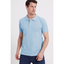 Tudors Erkek Slim Fit Dar Kesim %100 Pamuk Kısa Kollu Polo Yaka Mavi Tişört-50259
