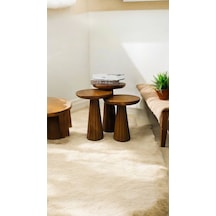 Wood Wooden Ahşap 3 Lü Set Fitilli Mantar Yan Sehpa Modern Açık Ceviz Renk Açık Ceviz