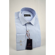 Elitpark Light Blue Point Pattern Pamuklu Cepli Klasik Fit Premium Erkek Gömlek Açık Mavi - Koyu Mavi Noktalı Desen