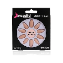 Stiletto Takma Tırnak French Nails, Mat French Tırnak 24 Adet