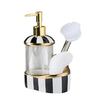 Büyük Boy Cam Hazneli Porselen Mutfak Set Sıvı Sabunluk Çizgili 900ml 40082 Diğer