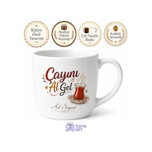Çayını Al Gel Yazılı Baskılı Kupa Bardak Hediye Özel Tasarım Porselen Mug Beyaz / Çok Renkli