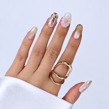 Takma Tırnak Beyaz Nail Art Kısa Oval 10'lu Tekrar Kullanılabilir El Yapımı Protez Takma Tırnak Ekov3025 M