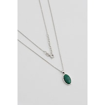 So Chic Green Malahit 18 Ayar Sarı Altın Kaplama 43 Cm Gümüş Minimal Kolye