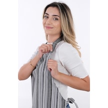 Motif Ayarlanabilir Askılı Şef Önlüğü Chef Mutfak Önlüğü Çizgili Antrasit