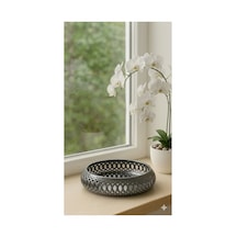 Gümüş Renk Dekoratif Kase - 21 X 5 Cm / Doğal El Yapımı Görünümlü, Modern Minimalist Tasarım Sunum & Organizer Gümüş