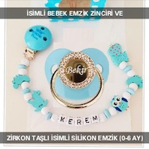 Sahi Aksesuar İsimli Bebek Emzik Zinciri ve İsimli Bebek Silikon Emzik BEZYI268 Mavi