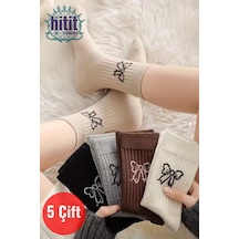 Hitit Socks Kadın 5 Çift Premium Kalite Kurdele Desenli Günlük Kullanıma Uygun Kolej Çorap Çok Renkli