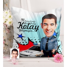Kişiye Özel Bay Polis Karikatürlü Saten Yastık - 6