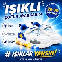 Promax Çocuk Işıklı Cırtlı Patik Spor Ayakkabısı 26-30 Beyaz Sax