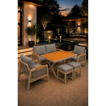 Garden Serisi Balkon Takımı, 2-1-1 Cappuccino Bahçe Takımı, 2'li Koltuk 70x150, 2 Tekli Koltuk 70x70, Masa 70x110, 2 Puf Gri
