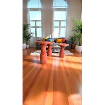 Ahşap Mantar Sehpa 3lü Set Maun Renk Yan Sehpa Takımı - Wooden Side Table Maun