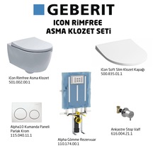 Geberit İcon Rimfree Alpha10 Soft Slim Asma Klozet Seti. Beyaz