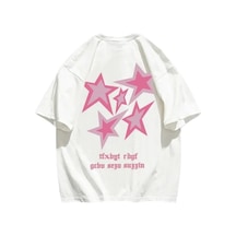 Tarzsokak Beyaz Unisex Sırt Baskılı Pembe Yıldız Tişört
