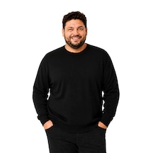 Battalmoda Erkek Büyük Beden Siyah Bisiklet Yaka Pamuklu Kazak 3xl-4xl-5xl-6xl