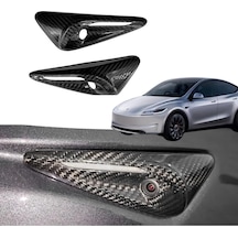 Tesla Model Y - Juniper - Model 3 Yan Kamera Çerçeve Kapağı Hw4.0 Oval Model 2 Adet Parlak Karbon Siyah