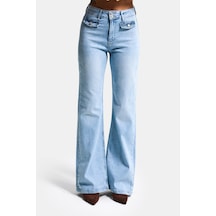 Itsbasic Kadın Ice 4s6-3 Flare Fit High Waist Esnek Kumaş Denim Jean Buz Mavi