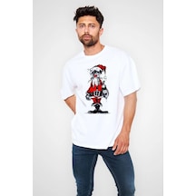 Vexor Erkek Kısa Kol Tişört Bisiklet Yaka Yeni Yıl Baskılı T-shirt - Beyaz Çok Renkli