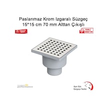 Paslanmaz Krom Izgaralı Süzgeç 15X15 Cm 70 Mm Alttan Çıkışlı