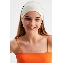 Kadın Çift Taraflı Kullanım Alternatifli Pamuklu Penye Kaymaz Hafif Spor Saç Bandı Bandana - Tek Ebat / Bej Bej