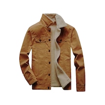 Çocuk Kürklü Kot Mont Premium Denim - Açık Camel-
