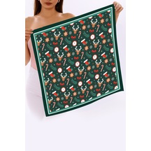 Tarzını Seç Yeni Sezon Yılbaşı Desenli Bandana Fular Yeni Yıl Hediyesi Şal Estascarf 70x70 Cm Yeşil