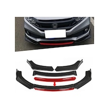 Opel Corsa D 2006-2014 Kırmızı Şeritli Renkli Ön Ek Ön Lip Piona Black 4 Prç