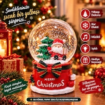 2027 Yılbaşı Yeni Yıl Hediyesi Işıklı Müzikli Merry Christmas Temalı Noel Baba Kar Küresi 13x8 Cm