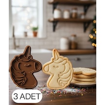 3lü Sevimli Unicorn Kurabiye Kalıbı Tek Boynuzlu At Figürlü Çift Parça Şeker Ve Oyun Hamuru Kesici Diğer