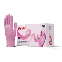 Beybi Nitril Pudrasız Muayene Eldiveni Pembe Medium 100'lü