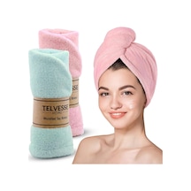 Mikrofiber Saç Havlusu Süper Emici Hızlı Kuruyan Türban Saç Havlusu Şapkası Uzun Kıvırcık Kalın Saçlar İçin Duş Saç Kurutma Havlusu, Plaj Havuz Banyo Kullanım 2li Pembe + Turkuaz