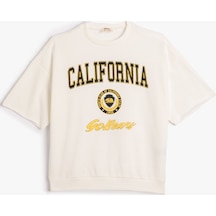 Koton Kolej Sweatshirt Kısa Kollu Bisiklet Yaka Baskı Detaylı Ekru 4skb10003tk 4SKB10003TK010 Ekru