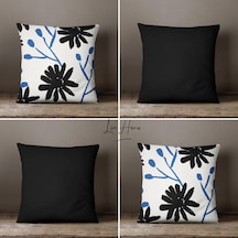 Siyah-Beyaz Renk Dekoratif 4'Lü Kombin Kırlent Kılıfı Siyah-Beyaz-Mavi-43X43