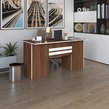 Kenzlife Ofis Masası Pat Morita Cvz 75 160 60 Kilitli Kapaklı Dolap Çiftli Şeritli Bilgisayar Çalışma Masası Beyaz