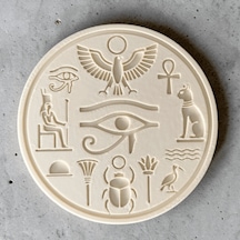 Zeroxo Antik Mısır Temalı Bardak Altlığı Seti Piramit Standlı Hiyeroglif Desenli Masa Dekoru 13x13 Cm Bej