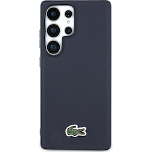Galaxy Uyumlu S25 Ultra Kılıf Lacoste Lisanslı Pu Pike Desenli İkonik Timsah Dokuma Logolu Kapak Lacivert