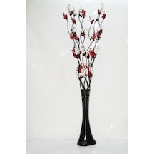 10 Dallı Beyaz Kırmızı Üzüm Çiçek 60 Cm Siyah Desenli Uzun Vazo